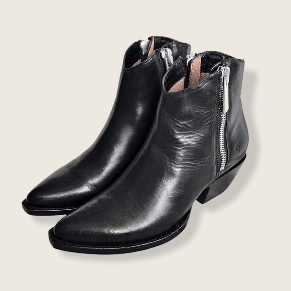 Frye Sacha Zip Shortie Black Leather Ankle Booties - Picture 10 of 16